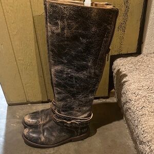 Bedstu Distressed Black Leather Tall Boots